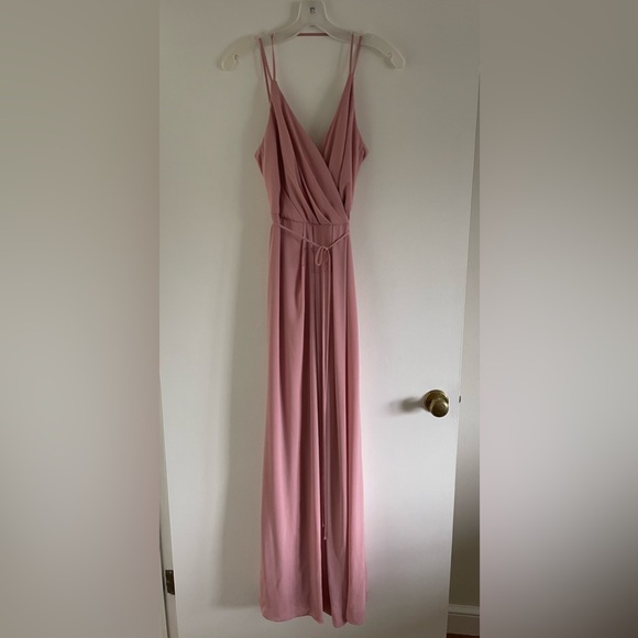 David’s Bridal Size 2 Double Strap Georgette Bridesmaid Wrap Dress Ballet Pink - Picture 2 of 8